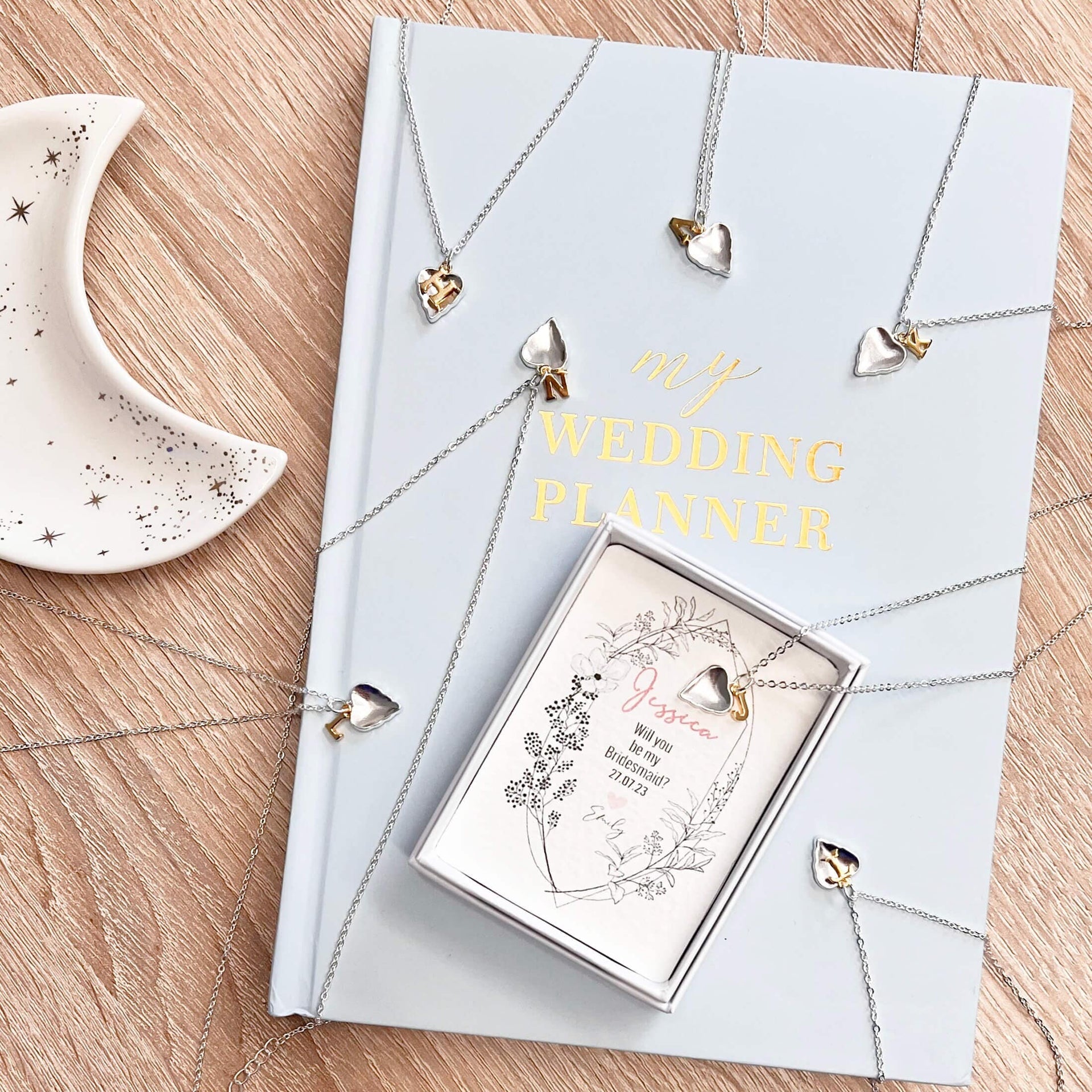 Bridesmaid Heart Letter Charm Necklace In A Box | Maid of Honour Proposal Necklace | Bridesmaid Thank You Gift |