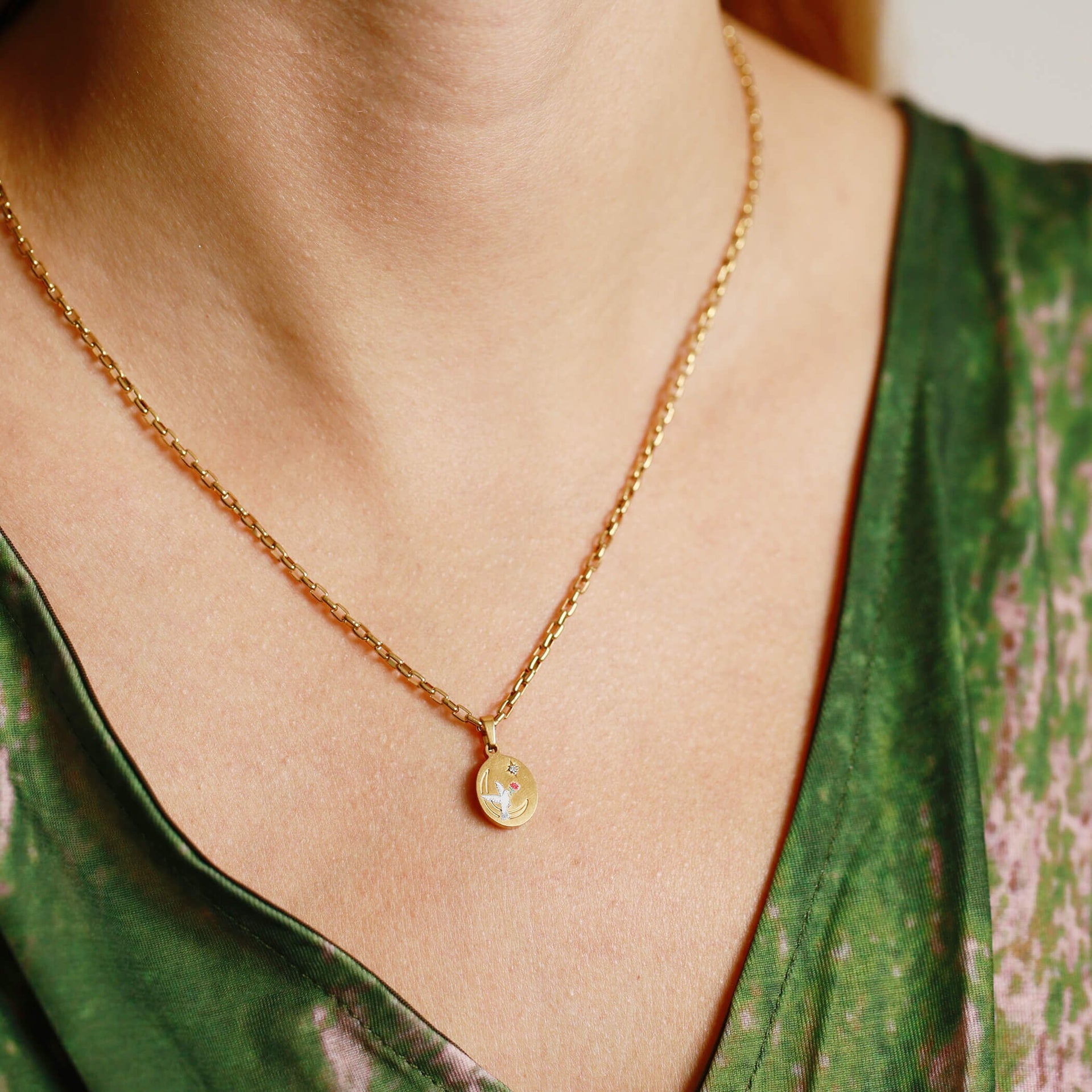 Vintage White Dove Red Roses Peace Necklace | Happy Birthday Jewellery Gift | Gift For Her |
