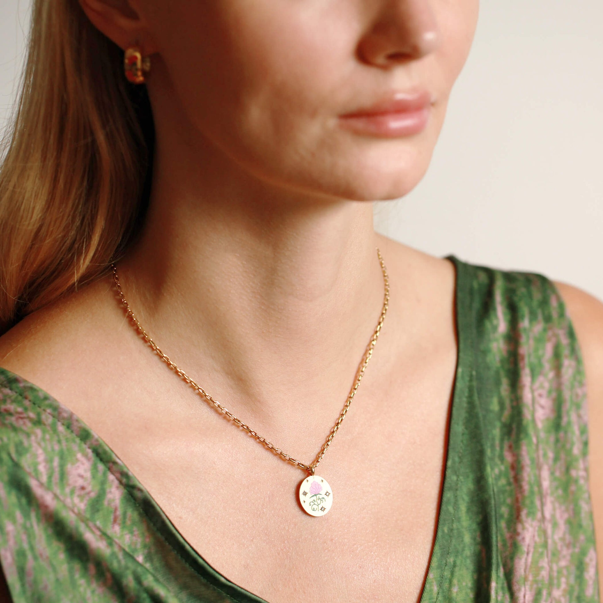 Sweet Pea Pink Enamelled Pendant Necklace | Birthday Gift For Her | Gift For Girlfriend | Flower Necklace | 30th Birthday Gift