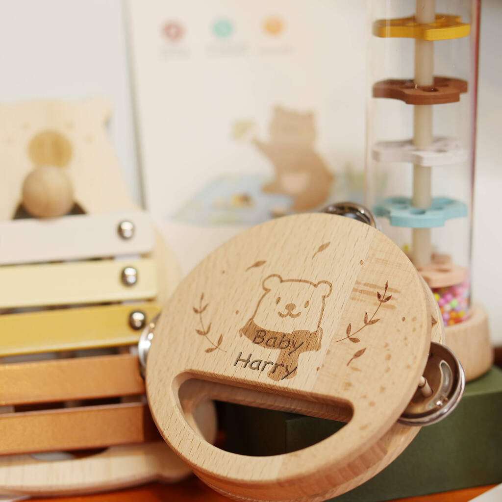 Personalised Wooden Bear Tambourine - image 1