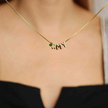 Personalised Name Necklace In Bubble Font With Birthstone - image 5