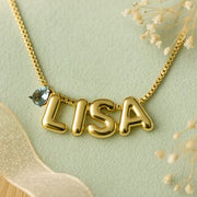 Personalised Name Necklace In Bubble Font With Birthstone - image 8