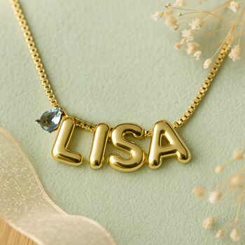 Personalised Name Necklace In Bubble Font With Birthstone - image 8