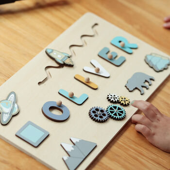 Personalised Wooden Name Puzzle – Space And Nature Theme - image 3