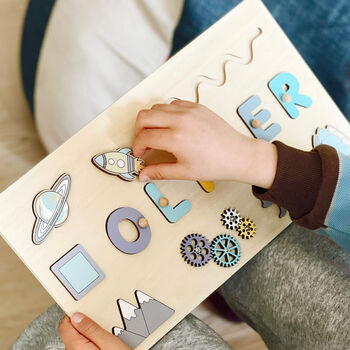 Personalised Wooden Name Puzzle – Space And Nature Theme - image 9