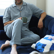 Personalised Men’s Pure Cotton Pyjama Set – Blue Check Comfort - image 1