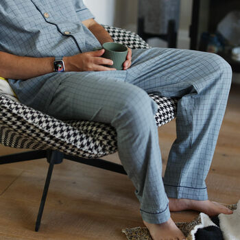 Personalised Men’s Pure Cotton Pyjama Set – Blue Check Comfort - image 7