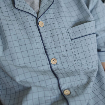 Personalised Men’s Pure Cotton Pyjama Set – Blue Check Comfort - image 8