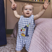 Baby Boy’s First Birthday Romper – Blue Gingham Cotton - image 1