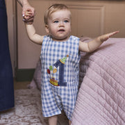 Baby Boy’s First Birthday Romper – Blue Gingham Cotton - image 2