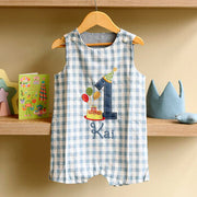 Baby Boy’s First Birthday Romper – Blue Gingham Cotton - image 3