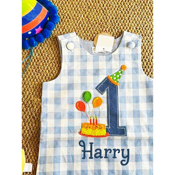 Baby Boy’s First Birthday Romper – Blue Gingham Cotton - image 5