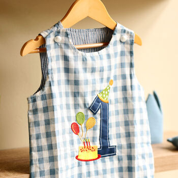 Baby Boy’s First Birthday Romper – Blue Gingham Cotton - image 6