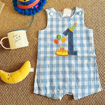 Baby Boy’s First Birthday Romper – Blue Gingham Cotton - image 7