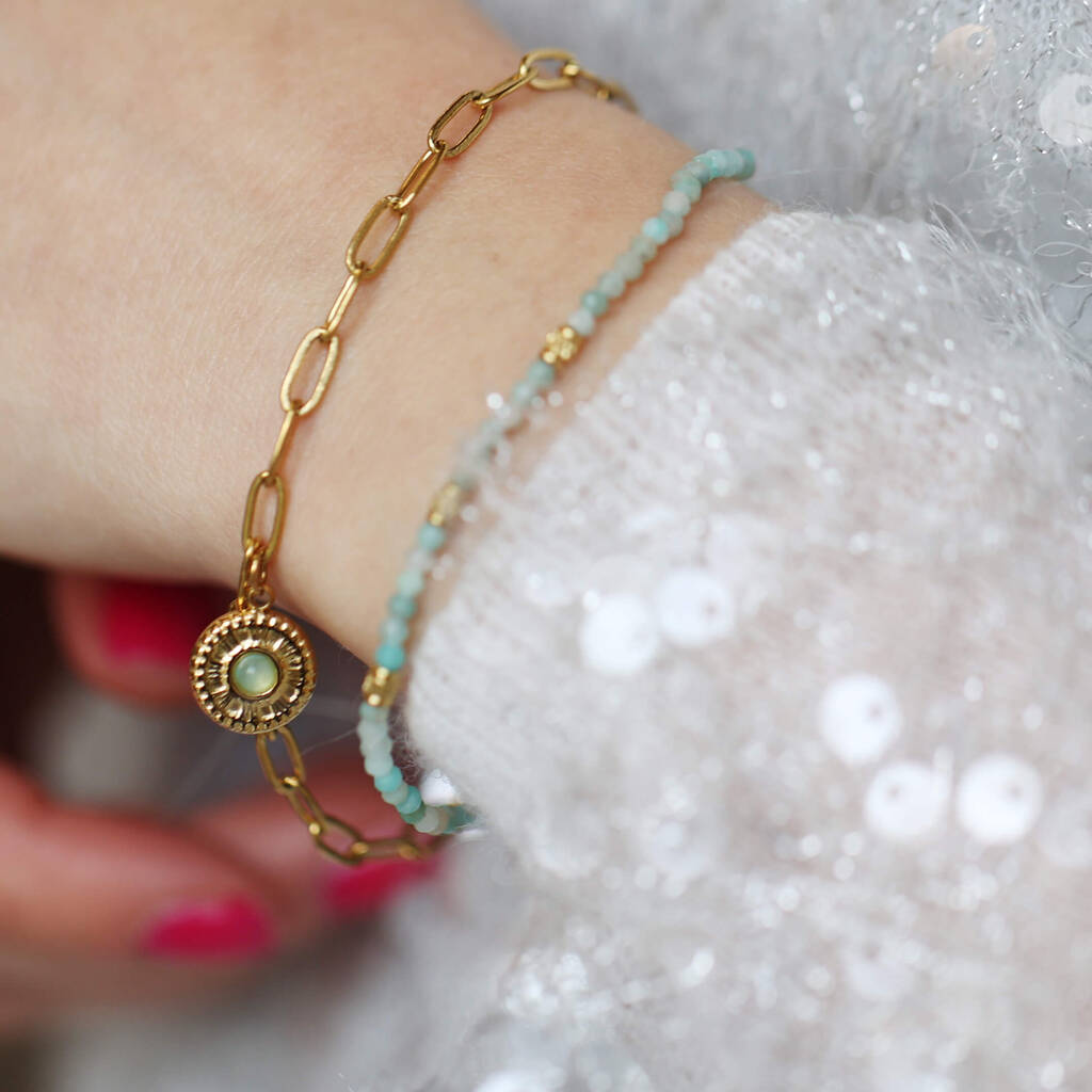 Delicate Charm Layered Bracelet – Gold And Amazonite - image 1