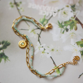 Delicate Charm Layered Bracelet – Gold And Amazonite - image 4