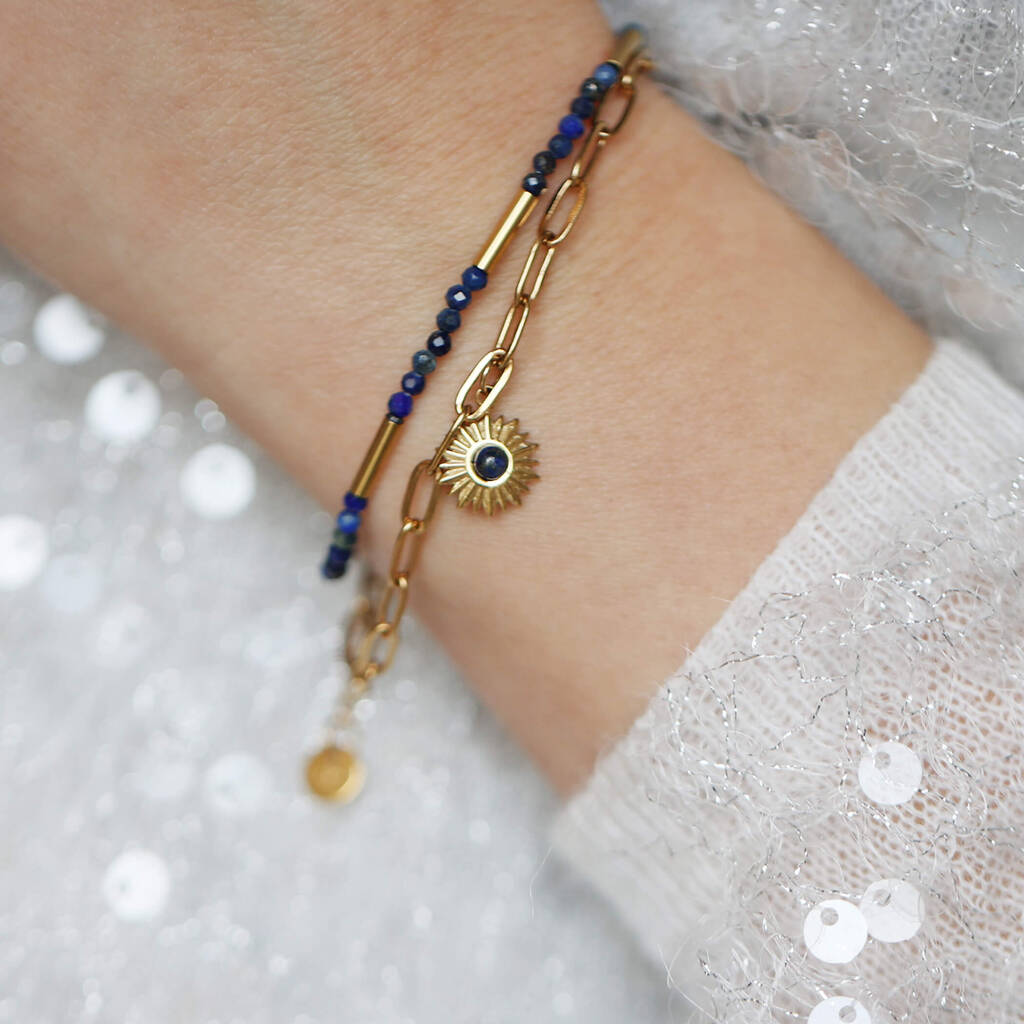 Lapis Lazuli And Gold Sunburst Charm Bracelet - image 1