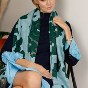 Elegant Anemone Scarf In Teal And Sky Blue With Shimmering Metallic Thread - image 2