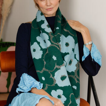 Elegant Anemone Scarf In Teal And Sky Blue With Shimmering Metallic Thread - image 5