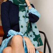Elegant Anemone Scarf In Teal And Sky Blue With Shimmering Metallic Thread - image 6