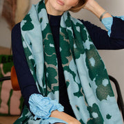 Elegant Anemone Scarf In Teal And Sky Blue With Shimmering Metallic Thread - image 7
