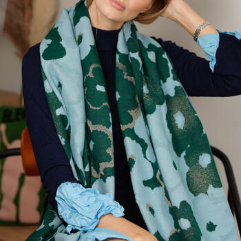 Elegant Anemone Scarf In Teal And Sky Blue With Shimmering Metallic Thread - image 7