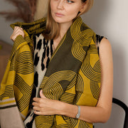 Geometric Woven Scarf – Mustard, Olive And Beige - image 1