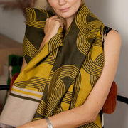 Geometric Woven Scarf – Mustard, Olive And Beige - image 2