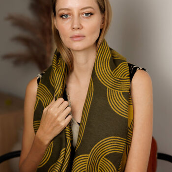 Geometric Woven Scarf – Mustard, Olive And Beige - image 3