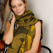 Geometric Woven Scarf – Mustard, Olive And Beige - image 4