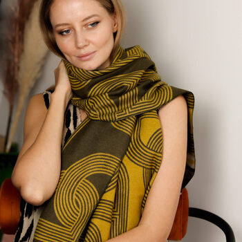 Geometric Woven Scarf – Mustard, Olive And Beige - image 4