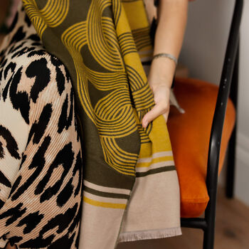 Geometric Woven Scarf – Mustard, Olive And Beige - image 5