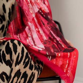 Abstract Brush Stroke Scarf In Berry Pink And Silver Shimmer - image 2