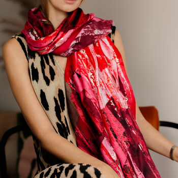 Abstract Brush Stroke Scarf In Berry Pink And Silver Shimmer - image 3