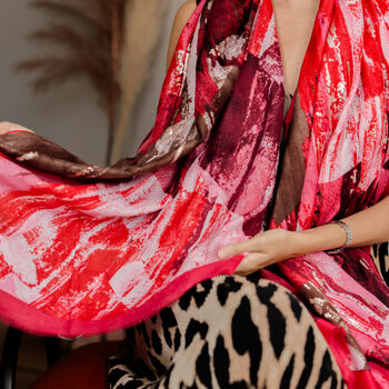 Abstract Brush Stroke Scarf In Berry Pink And Silver Shimmer - image 4