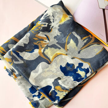 Blue Abstract Floral Printed Scarf — Personalised Gift Card And Gift Box Option - image 2