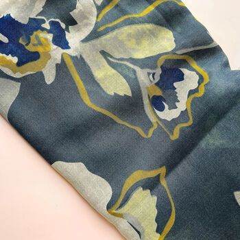 Blue Abstract Floral Printed Scarf — Personalised Gift Card And Gift Box Option - image 3
