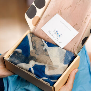 Blue Abstract Floral Printed Scarf — Personalised Gift Card And Gift Box Option - image 4