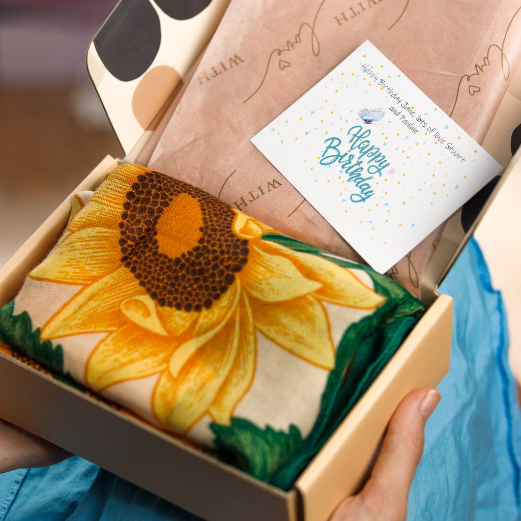 Sunflower Printed Scarf — Personalised Gift Card And Gift Box Option - image 1