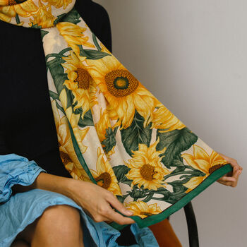 Sunflower Printed Scarf — Personalised Gift Card And Gift Box Option - image 2