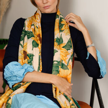 Sunflower Printed Scarf — Personalised Gift Card And Gift Box Option - image 3
