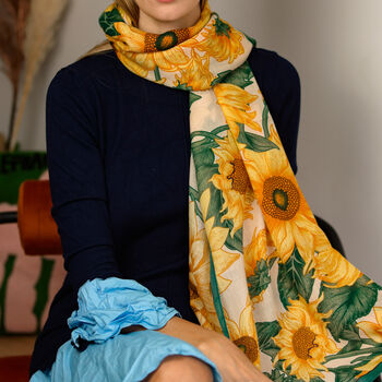 Sunflower Printed Scarf — Personalised Gift Card And Gift Box Option - image 8
