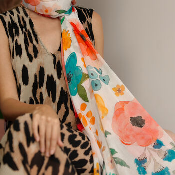 Watercolour Meadow Floral Printed Scarf - image 4