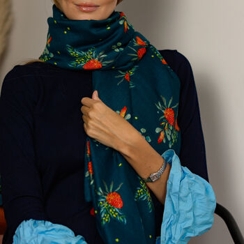 Teal Botanical Printed Scarf - image 4