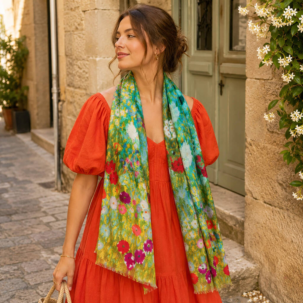 Colourful Wildflower Meadow Scarf Gift For Her — Personalised Gift Card And Gift Box Option - image 1