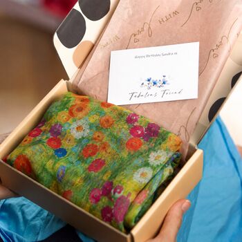 Colourful Wildflower Meadow Scarf Gift For Her — Personalised Gift Card And Gift Box Option - image 3