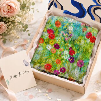 Colourful Wildflower Meadow Scarf Gift For Her — Personalised Gift Card And Gift Box Option - image 4