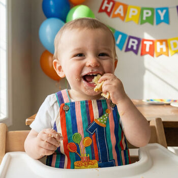Personalised First Birthday Striped Baby Dungarees - image 2