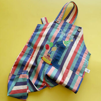 Personalised First Birthday Striped Baby Dungarees - image 3