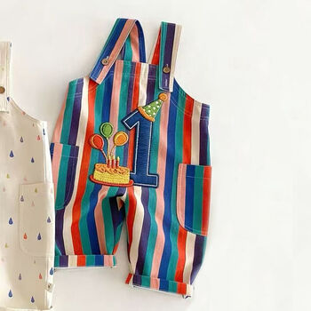 Personalised First Birthday Striped Baby Dungarees - image 5